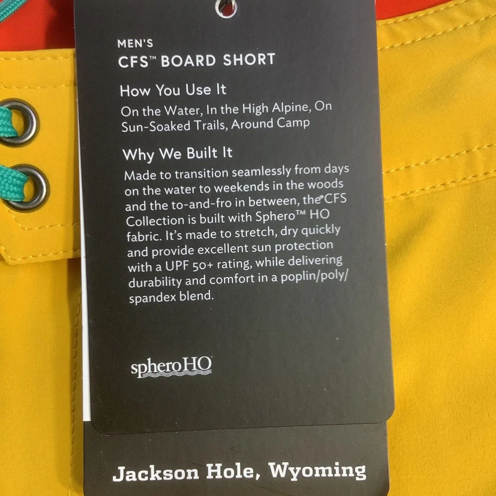 Stio Mens CFS Board Shorts Quick Dry Swim Trunks Yellow Size 33 NWT